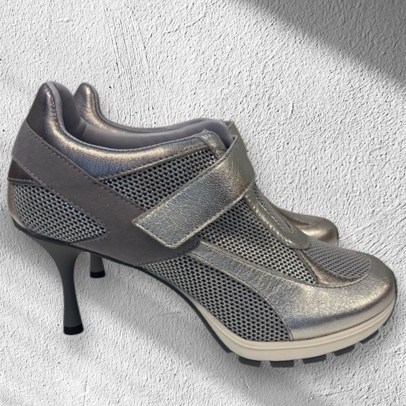 Sneex “Tepper” Silver Limited Edition Leather Mesh Healed Sneakers Sz 8 - Picture 4 of 9